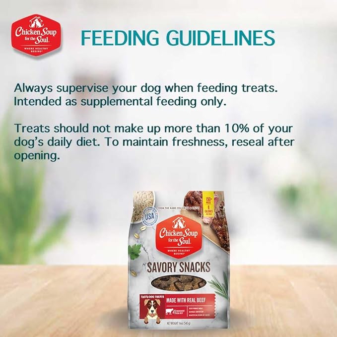Chicken Soup for The Soul All Natural Premium Savory Snacks Soft & Chewy Dog Treats, Real Beef First Ingredient, No by-Products, Artificial Colors, Flavors or Preservatives, Beef, 16oz