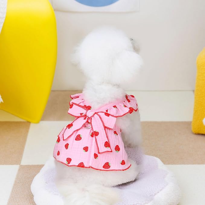 Dog Dresses for Small Dogs Girl Female Clothes Cat Clothes Cat Dress Cute Cotton Extra Summer Bow Decor Printed Strawberry Dog Birthday Outfit Small Puppy Clothes Pink L