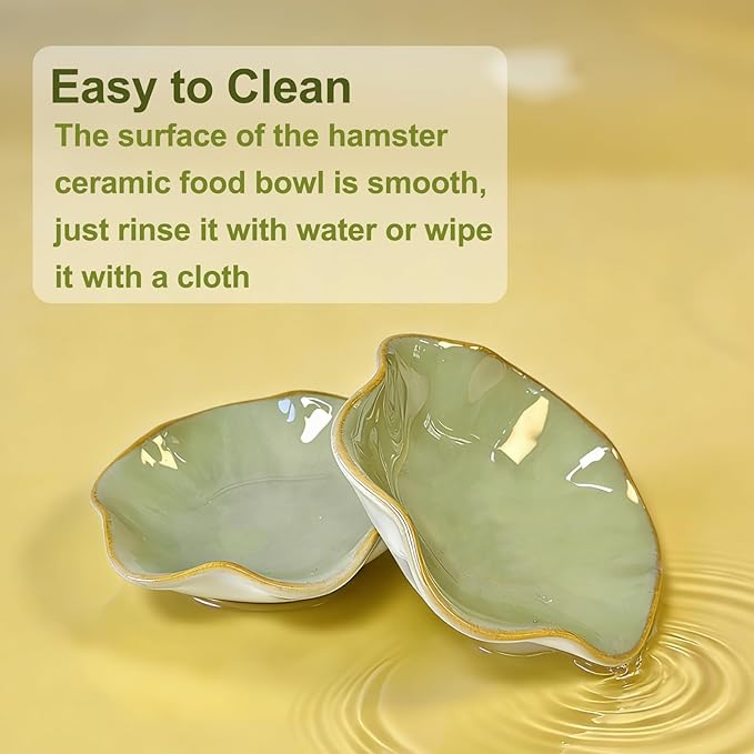 Kathson Ceramic Hamster Food Bowl, Guinea Pig Food Bowls,Rats Anti-Turning Feeding Dish,Small Animals Water Drinking Bowls for Squirrel, Chinchilla, Hedgehog, Gerbil, Dwarf Syrian (2 pcs Green)