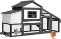Wooden Chicken Coop, Large Chicken Tractor with Wheels, Weatherproof Hen House with Nest Box and Removable Tray, Mobile Poultry Hutch for 2-4 Chickens, Rabbits & Ducks (White)
