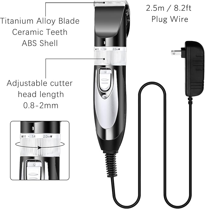 Mudder Electric Goat Clipper 12v High Power Dog Shaver Clipper for Grooming Low Noise Plug Pet Trimmer with 4 Guide Comb 1 Replacement Cutter Head 1 Cleaning Brush(Black)