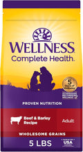 Wellness Complete Health Dry Dog Food, Wholesome Grains, Natural, Beef & Barley Recipe, (5-Pound Bag)