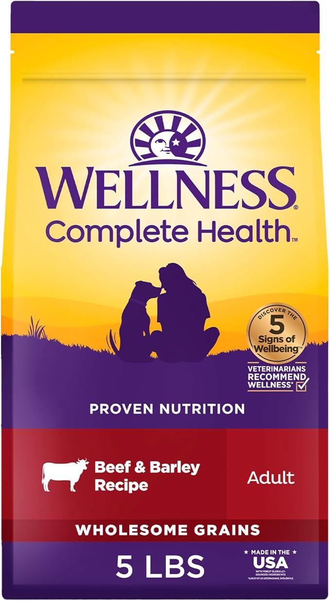Wellness Complete Health Dry Dog Food, Wholesome Grains, Natural, Beef & Barley Recipe, (5-Pound Bag)
