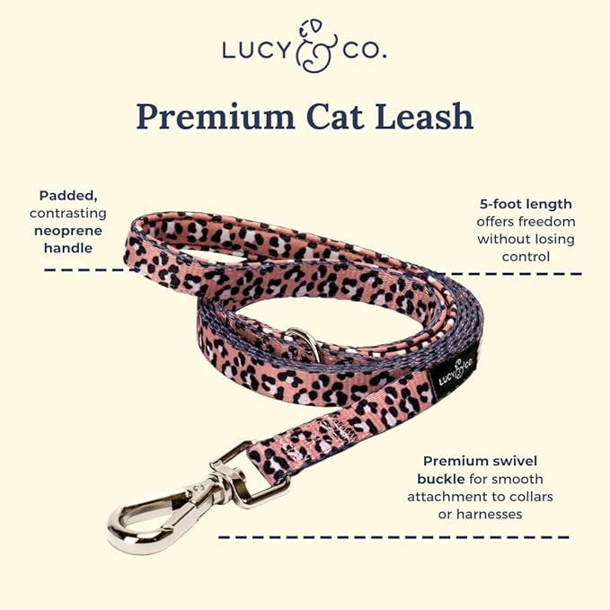 Lucy & Co. Wild Side Step-in Cat Harness & Leash Bundle – Reflective, Breathable & Adjustable Harness for Cats, Kittens & Small Dogs, Lightweight & Secure and Dual Leash Clips – Medium