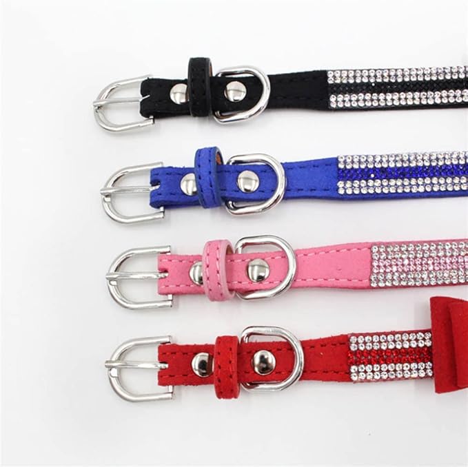 Purple Rhinestone Dog Collar and Leash Set with Bow Tie, Diamond Cat Collar with Bowtie Crystal Female Puppy Collars for XXS Xs Small Medium Large Girl Pet Dogs Kitten, XSmall