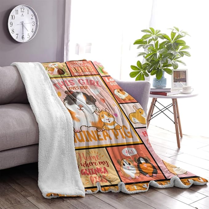 Girls Guinea Pig Fleece Throw Blanket, Super Soft Warm Cozy Fleece Blanket Gifts for Couch Sofa, 50"x60"