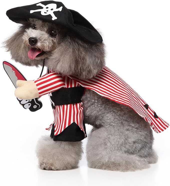 Puppy Pirate Dog Costume, Pet Cosplay Clothes Halloween Christmas Funny Party Costume for Cats and Small Dogs