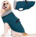 Lelepet Warm Dog Coats for Large Dogs Waterproof Dog Winter Jacket Reflective Pet Fleece Vest Windproof Cold Weather Coats with Adjustable Buckle & Leash Hole, Dark Green, XXL