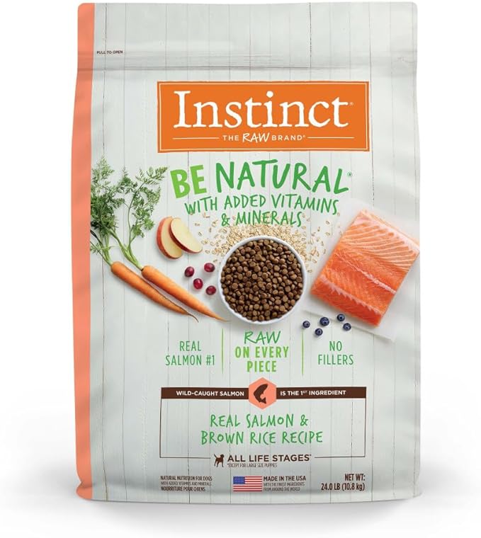Instinct Be Natural, Natural Dry Dog Food, Raw Coated Kibble - Real Salmon & Brown Rice, 24 lb. Bag