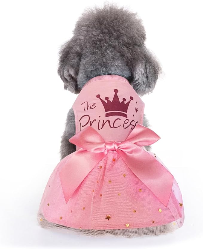Idepet Princess Dog Dress Tulle Puppy Skirt Pet Apparel Dog Tutu with Bowknot,Birthday Dresses Daisy Sleeveless Holiday Clothes for Small Dogs Girls and Cats, Medium