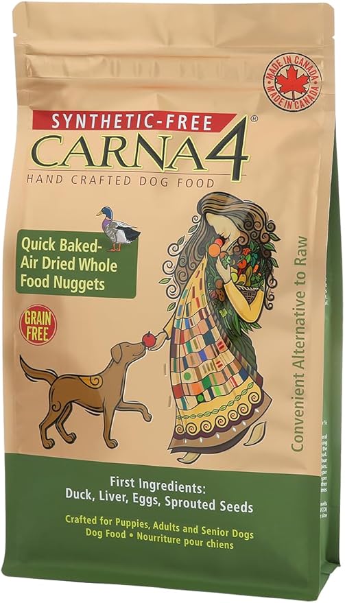 CARNA4 Air Dried Dog Food, Duck Recipe, Quick Baked Whole Food Nutrition with Sprouted Seeds, Natural Probiotics & Enzymes, No Synthetics, Grain-Free - 6 Pound