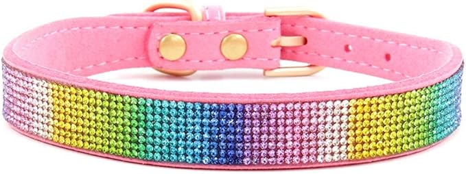 Cute Dazzling Sparkling Elegant Fancy Soft Suede Leather Bling Rhinestone Crystal Jeweled Pet Cat Dog Puppy Collar Dog Leash Combo Set (XXS, Pink-3), XX-Small