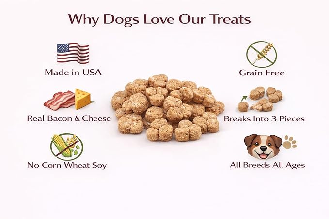 Grain Free Bacon Cheese Dog Treats - Crunchy Dog Biscuits, Low Calorie Training Treats for Dogs - Clover-Shaped Dog Cookies for All Breeds & Puppies, No Wheat Corn Soy - 20oz