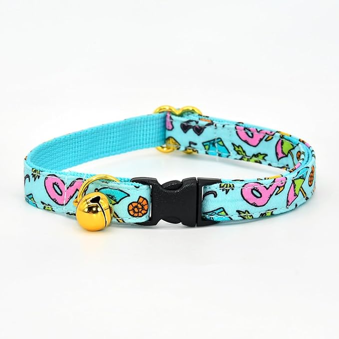 Cat Collar Bow Set, Blue Summer Holiday, Wedding/Birthday Breakaway Collar Bowtie for Kitten/Cat
