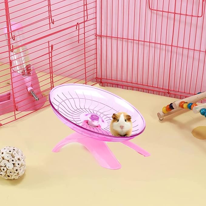 Pink Silent Runner Hamster Wheel 7 Inch Quiet Spinner Wheel Flying Saucer Exercise Wheel for Dwarf Hamster Syrian Hamster Gerbil Mice Rats Hedgehog Small Animals