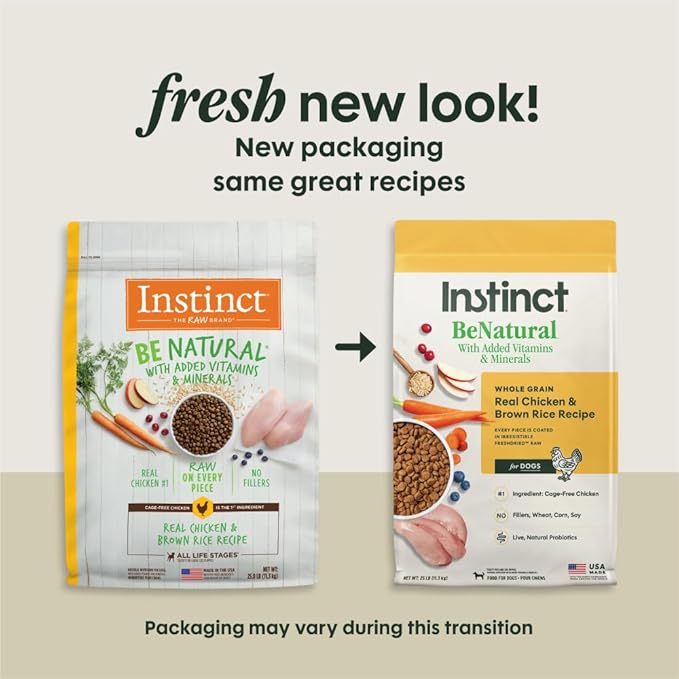 Instinct BeNatural, Natural Dry Dog Food, Raw Coated Kibble, Whole Grain - Real Chicken & Brown Rice, 25 lb. Bag