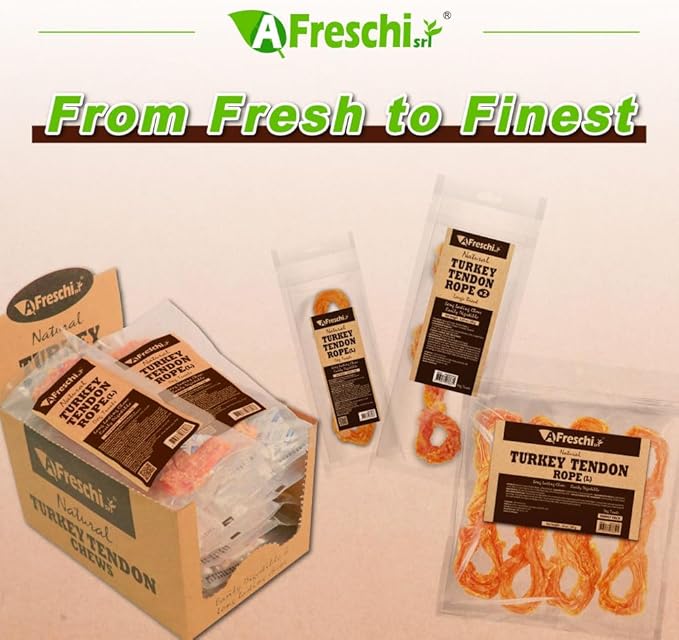 A Freschi srl Turkey Tendons for Dogs, USA-Sourced, Healthy Dog Treats, Rawhide-Free Puppy Chews, Long Lasting, All Natural, Hypoallergenic Dog Treats for Large Breeds, 1 Count Pack Rope (L)