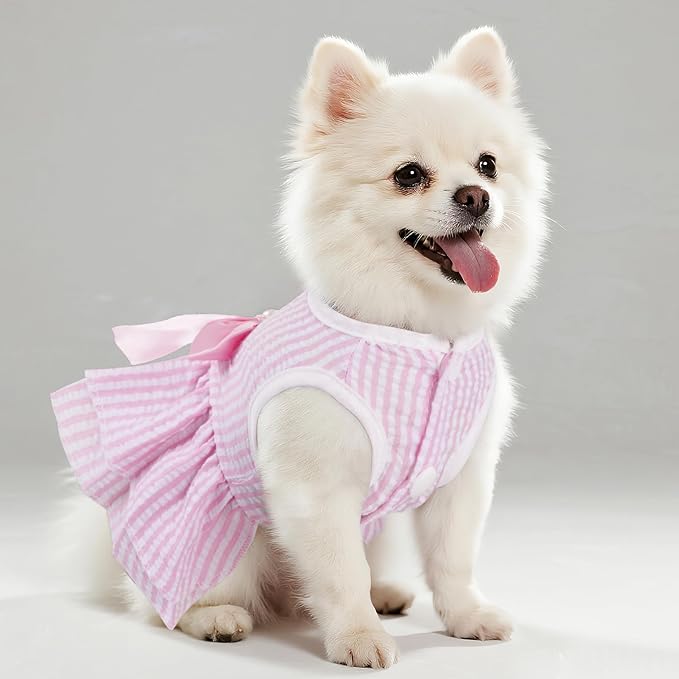 2 Pieces Dog Dresses Puppy Dogs Clothes Bowknot Cat Clothes Outfit Cat Dress for Small Dog Girl Pet Puppy (Pink Green, X-Small)