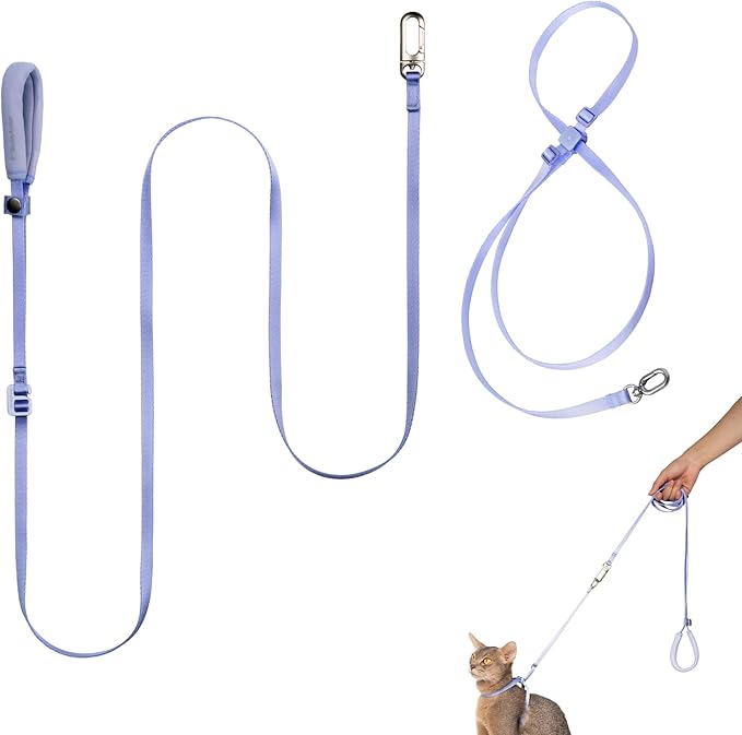 Cat Harness and Leash Set, Escape Proof Cat Harness Lightweight Leash with Padded Handle, Adjustable Leash Harness for Kitten>4lbs Small Large Cats Walking Training (Blurple, L)