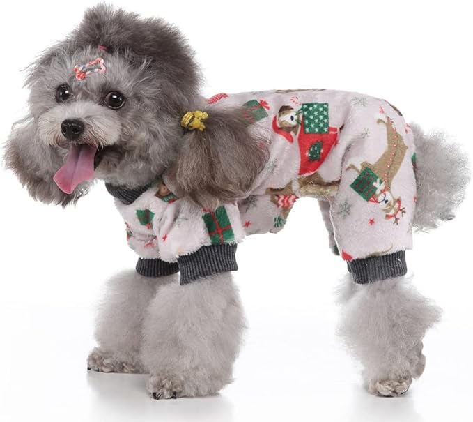 XIAOYU Christmas Dog Pajamas Soft Warm Pet Clothes Cat Apparel Winter Holiday Costumes for Small Dog Cat, Christmas Dog, S
