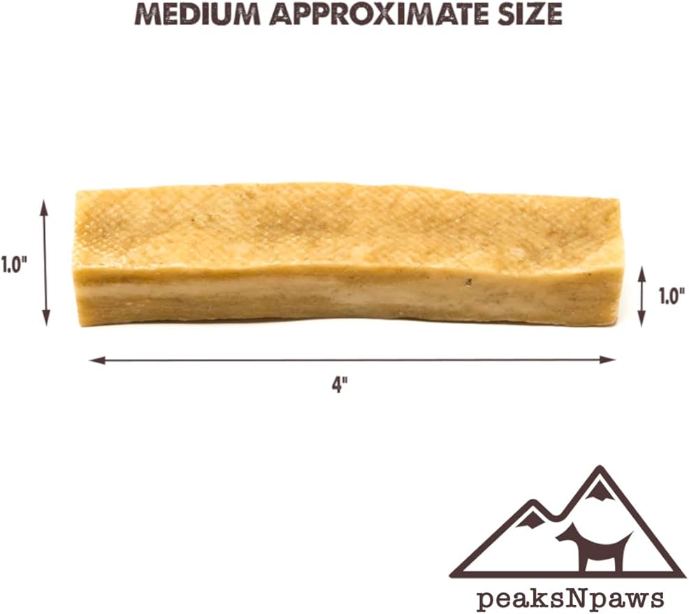 peaksNpaws Yak Cheese Himalayan Dog Chews, High Protein, Natural Dog Treats for Medium Dogs, Lactose Free Sticks for Aggressive Chewers, Long Lasting Pet Treat for Dogs Under 35 lbs, 3 Medium Chews