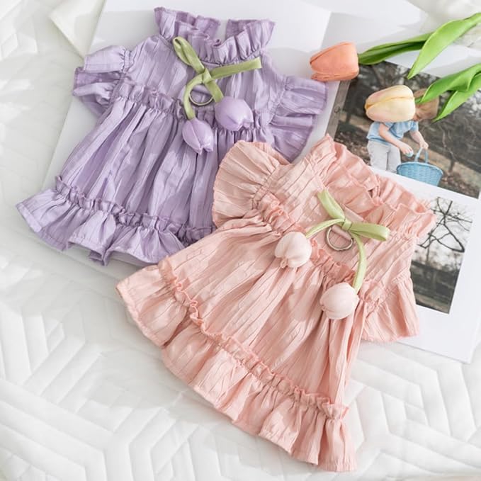 Adorable Ruffles Dog Dress with Bow Cute Pet Clothes for Small Medium Dogs Summer Pet Skirt Soft Breathable