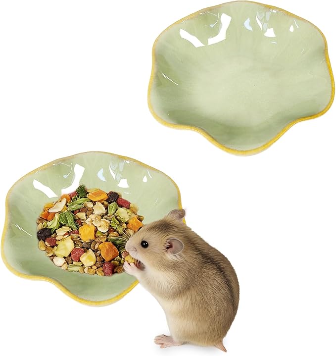 Kathson Ceramic Hamster Food Bowl, Guinea Pig Food Bowls,Rats Anti-Turning Feeding Dish,Small Animals Water Drinking Bowls for Squirrel, Chinchilla, Hedgehog, Gerbil, Dwarf Syrian (2 pcs Green)