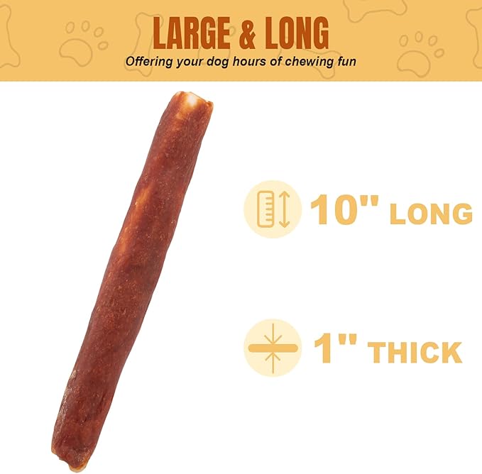 Amzey Collagen Treats for Dogs, 10" Rawhide Retriever Rolls Dog Chews Treats, Duck Wrapped Rawhide Bones Long-Lasting for Large Dogs 50lbs Up, All Natural Duck Basted Dog Rawhide Chews, 5 Count