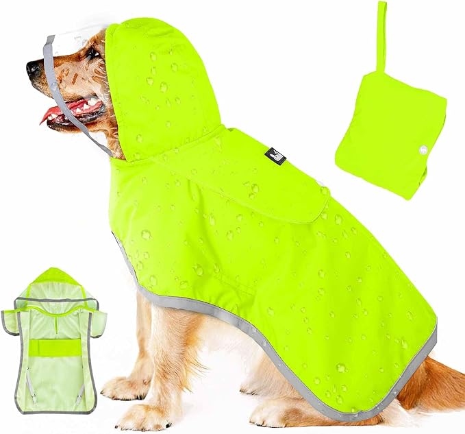 Lukovee Dog Raincoat, Adjustable Dog Rain Jacket with Clear Hooded Double Layer for Large Medium Small Dogs Puppies, Waterproof Rain Coat Poncho with Reflective Storage Pocket & Rim(VL,L)