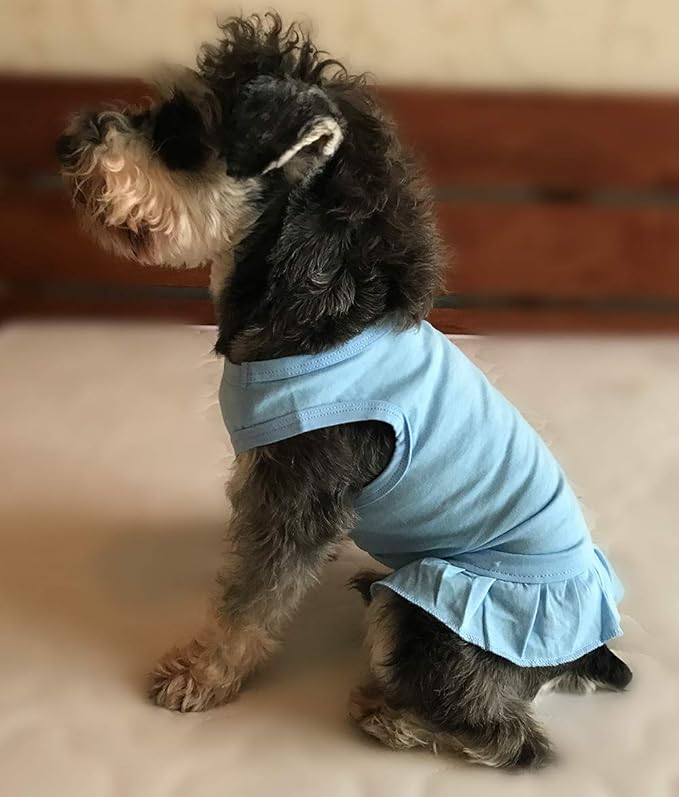 Pet Clothes Small Dog Clothing Blank Color Sport Dress T-Shirts Tee Dresses Tanks Top for Small Size Female Dogs Summer Spring Pet Costumes 100% Cotton (M, Light-Blue)
