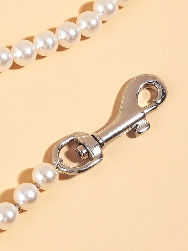 QWINEE Pearl Beaded Pet Leash Cat Dog Leash Elegant Puppy Leash Pet Leash with Lockable Hooks for Small Medium Dogs Cats Kitten White One Size