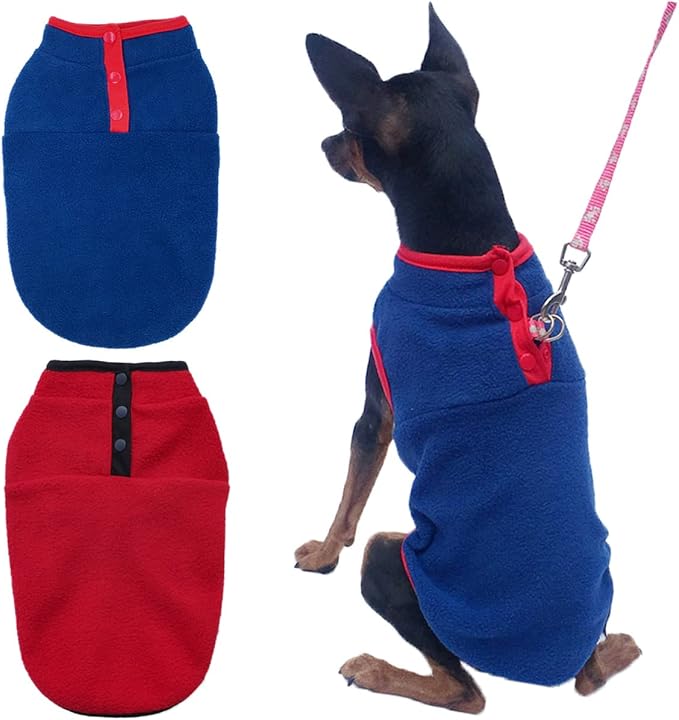 2 Pack Dog Pullover Sweater, Warm Puppy Jacket, Autumn Winter Coat, Pet Stretch Fleece Apparel with Buttons for Small Medium Dogs Cat (Red+Blue, X-Large)