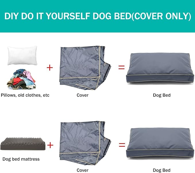 Dog Bed Cover,Waterproof Tough Plastic DIY Pet Bed Cover,Non Stick Hair Easy to Clean Rectangular Fillable Dog Bed Covers with Zipper(Dark Grey,54" L x 44" W x 4" Th,Cover Only)