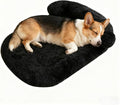 Calming Dog Beds for Medium Large Dogs, Orthopedic Cushion Plush Dogs Lounge Couch Sofa with Washable Removable Cover, Anti-Anxiety Soft Faux Fur Fits up to 40 lbs Pets (Oval, Black 32"x24")