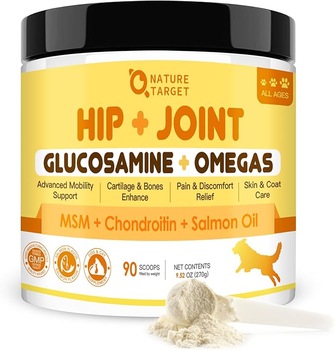 NATURE TARGET Glucosamine for Dogs, Joint Supplement for Dogs, Chondroitin, MSM, Turmeric, Omega 3, Support Hip & Joint Mobility - Dog Joint Pain Relief for Small & Large Breed, 9.52 Oz
