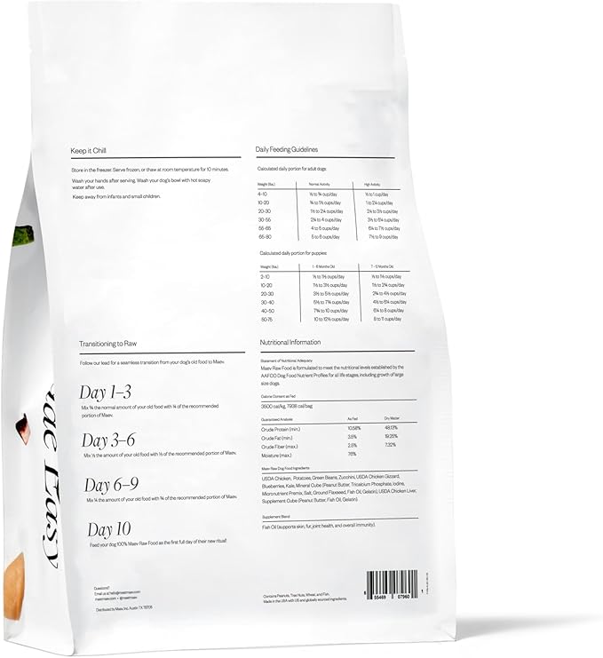 Maev Human-Grade Chicken Dog Food, Skin & Coat Formula, Whole Ingredient, Gluten-Free, High Protein Puppy & Dog Food, 25 lb