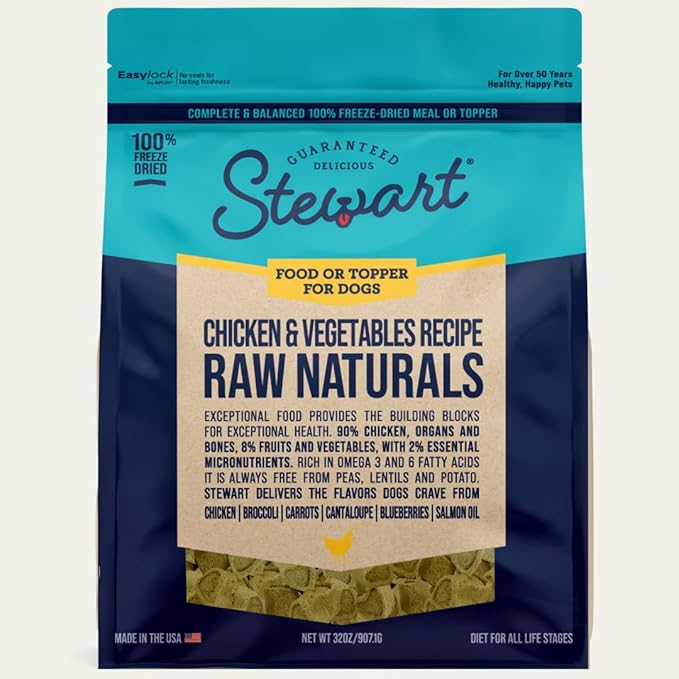 Stewart Raw Naturals Freeze Dried Raw Dog Food or Meal Topper, Chicken & Vegetables Recipe, 32 Ounce Bag, Complete and Balanced Nutrition