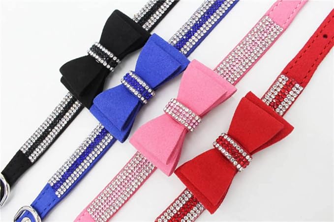 Yellow Dog Collar and Leash Set with Bow Tie, Bling Rhinestone Dog Collar with Bowtie Crystal Diamond Girl Puppy Collars for XXS Xs Small Medium Large Female Pet Dogs, M