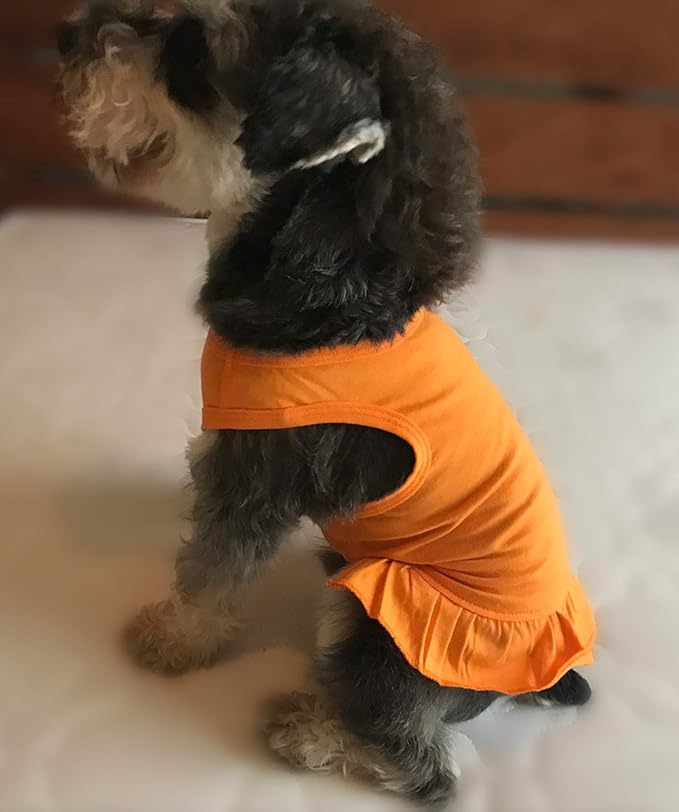 Pet Clothes Small Dog Clothing Blank Color Sport Dress T-Shirts Tee Dresses Tanks Top for Small Size Female Dogs Summer Spring Pet Costumes 100% Cotton (S, Orange)