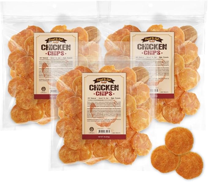 Gootoe Dog Treats, Chicken Jerky for Dogs - Dog Training Treats; High-Protein, Gluten-Free, Hypoallergenic, Grain-Free, Chicken Chips, 1 lb (Pack of 3)