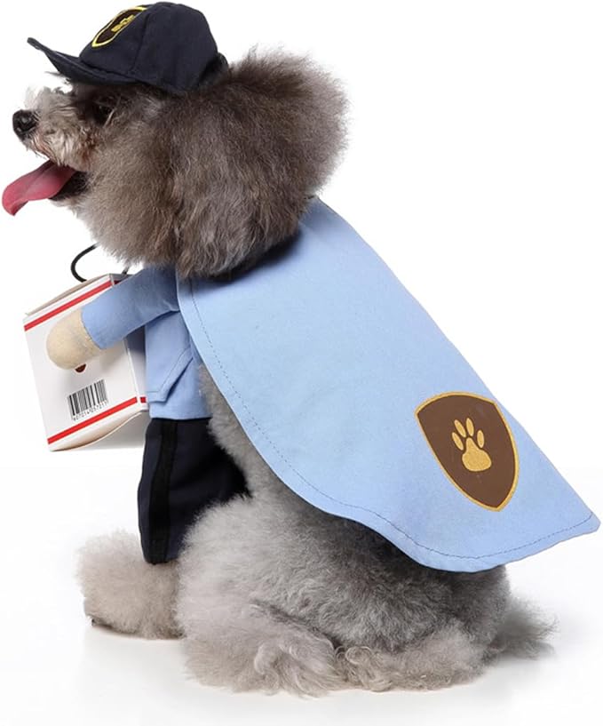 Puppy Courier Dog Costume, Pet Cosplay Clothes Halloween Christmas Funny Party Costume for Cats and Small Dogs (Large, Sky Blue)