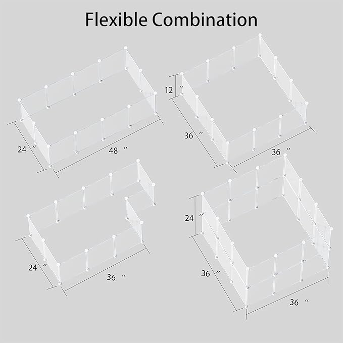 LURIVA Transparent Clear Small Animal Playpen, Guinea Pig Cages, Puppy Dog Playpen, Pet Playpen, Rabbit Bunny Indoor Fence Pen Enclosure, White Clear Plastic Playpen,12X12 Inch, 12Panels