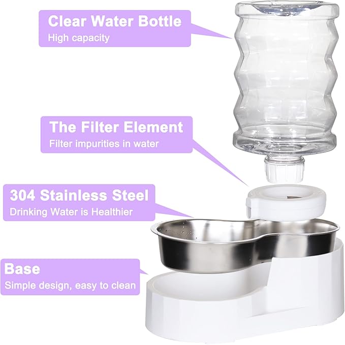 RIZZARI Pet Water Bowl Dispenser: 4L Automatic Stainless Steel Feeder with Activated Carbon Ion Exchange System-Helps Prevent Urinary Stones for Cats & Small Dogs- Apartments -Single-Pet Homes