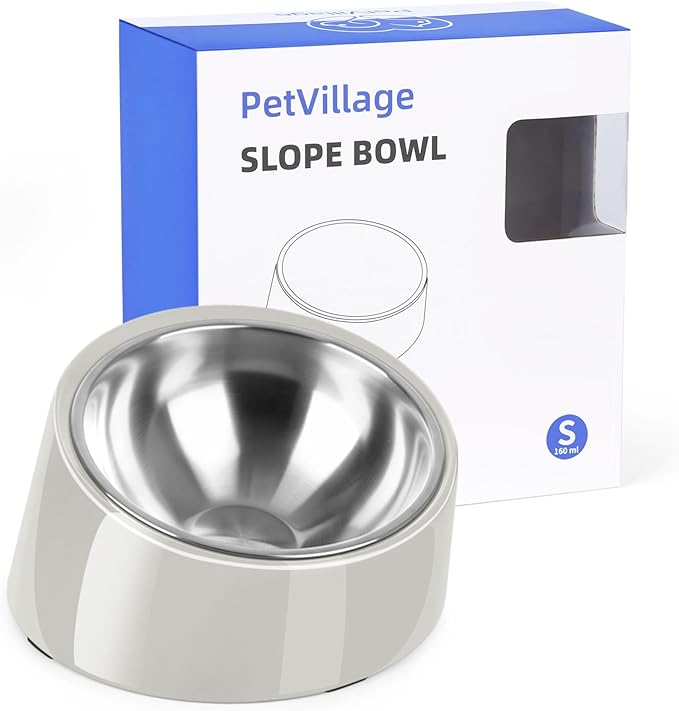 Tilted Dog Bowl Non-Slip & Non-Spill Pet Feeder with Elevated Detachable Melamine Stand, Easy to Get Food Dog Dish, S/100ml Gray