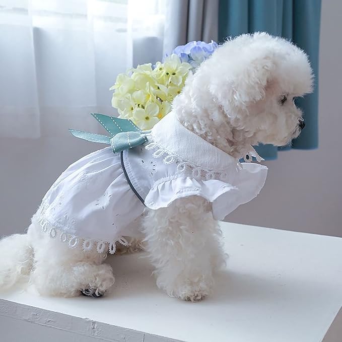 Dog Bowknot Princess Dress Summer Cute Pet Clothes for Small Dogs Elegant Puppy Sundress Holiday Breathable Lightweight Outfits Female Cat Dog Yorkie Chihuahua Dress Apparel