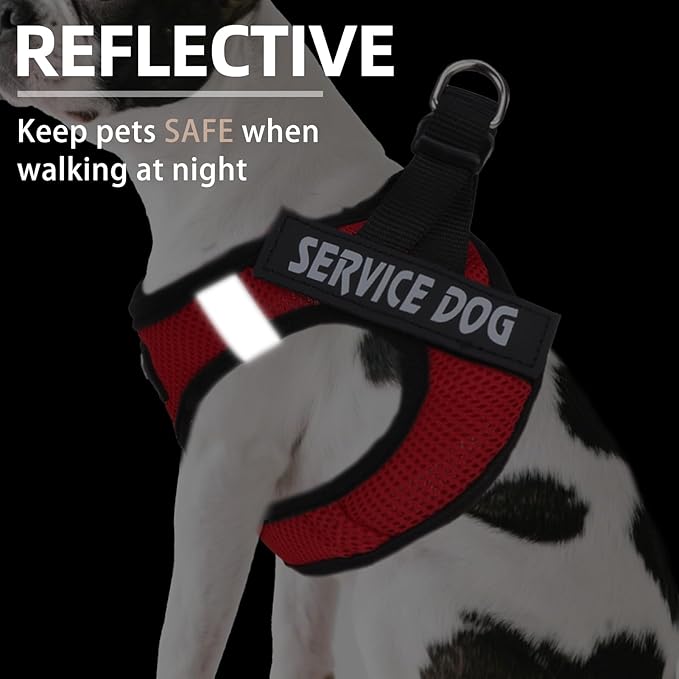 PUPTECK Service Dog Harness and Leash Set for Small Medium Dogs No Pull Step-in Soft Mesh Puppy with 2 Removable Patches Cat Vest Harnesses Reflective at Night, Red, M
