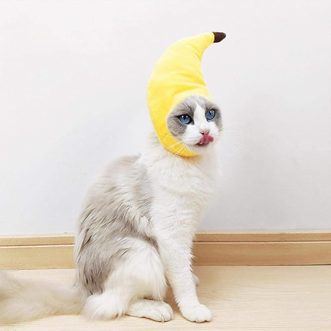 Vehomy Pet Halloween Banana Hat - Soft, Lightweight Plush Material, Adjustable Size for Cats & Small Dogs, Yellow