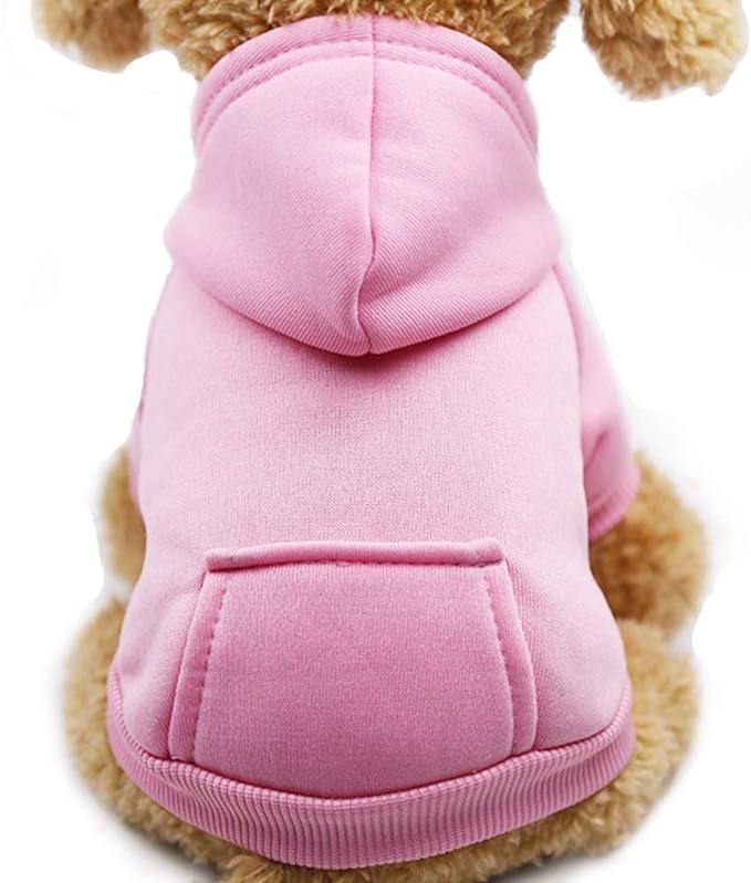 Jecikelon Winter Dog Hoodie Sweatshirts with Pockets Warm Dog Clothes for Small Dogs Chihuahua Coat Clothing Puppy Cat Custume (Pink, XX-Small)