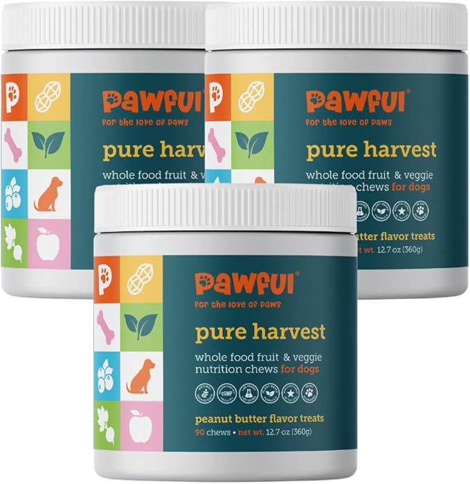 Pure Harvest - Healthy All Natural Dog Treats - Delicious Peanut Butter Flavor Chews - Made from 14+ Fruits & Veggies - Support Dog Health - No Synthetic Vitamins (270 Chews)