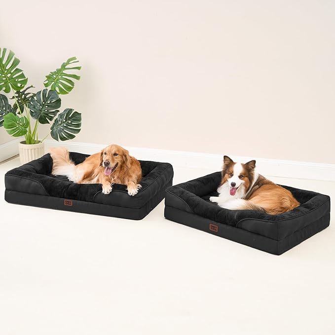 EHEYCIGA Orthopedic XXL Dog Bed for Large Sized Dog, 52x41x8 Inch Extra Large Memory Foam Dog Couch Bed with Sides, Waterproof Liner & Washable Removable Cover, Bolster Pet Sofa, Black